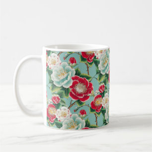 Chiyogami Rot und Weiße Kamelien Blooms Kaffeetasse