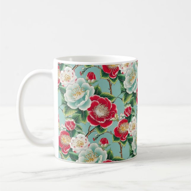 Chiyogami Rot und Weiße Kamelien Blooms Kaffeetasse (Links)