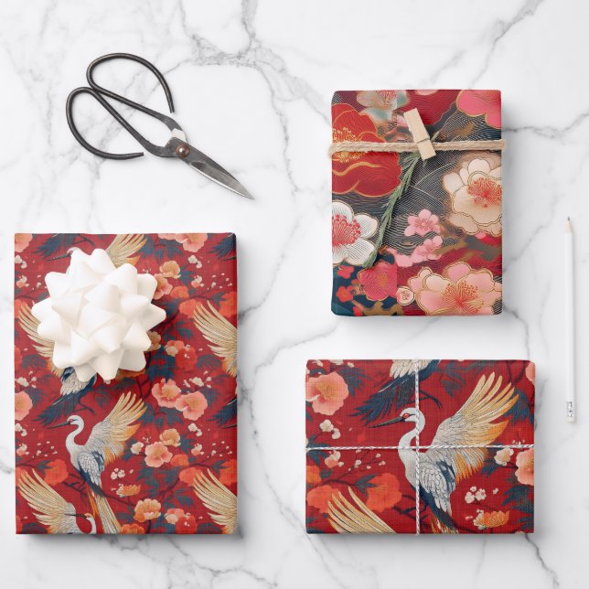 Chiyogami Yuzen Washi Style Muster Geschenkpapier Set (Vorderseite)