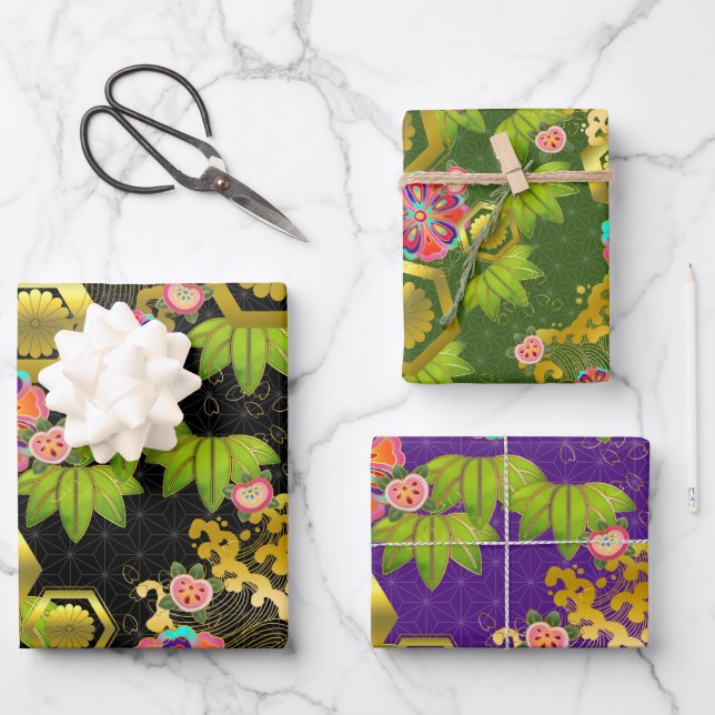 Chiyogami Yuzen Washi Style Muster Geschenkpapier Set (Vorderseite)