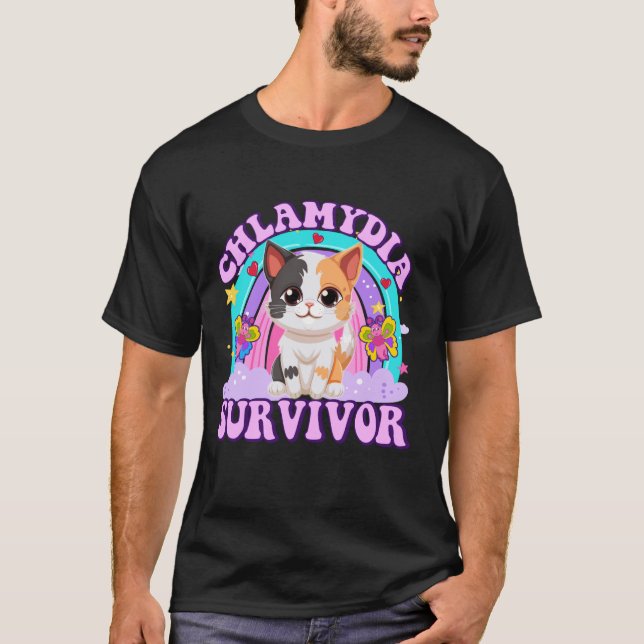 Chlamydia Survivor Cat Meme Witzige Shirts für Män (Vorderseite)