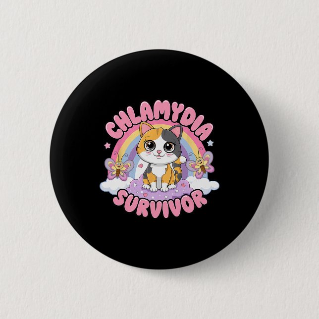 Chlamydia Survivor Cat Meme Witzige Shirts für Män Button (Vorderseite)