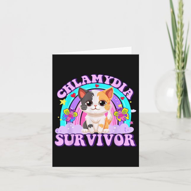 Chlamydia Survivor Cat Rainbow Karte (Vorderseite)