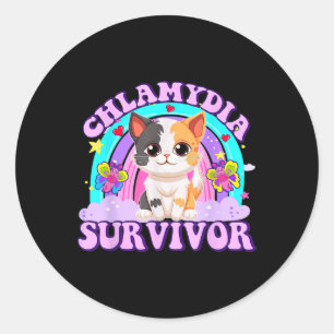 Chlamydia Survivor Cat Rainbow Runder Aufkleber