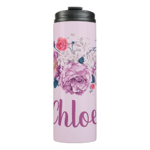 Chloe Name Floral Custom Vintag Pink Girl Blume Thermosbecher