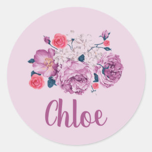 Chloe Name Floral Custom Vintage Blume Pink Girl Runder Aufkleber