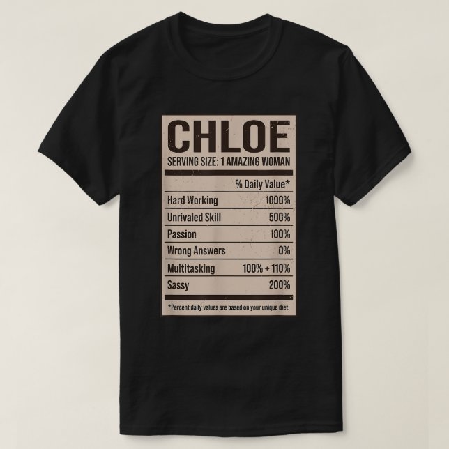 Chloe Nutrition Facts Name Nickname Alias Title Fr T-Shirt (Design vorne)