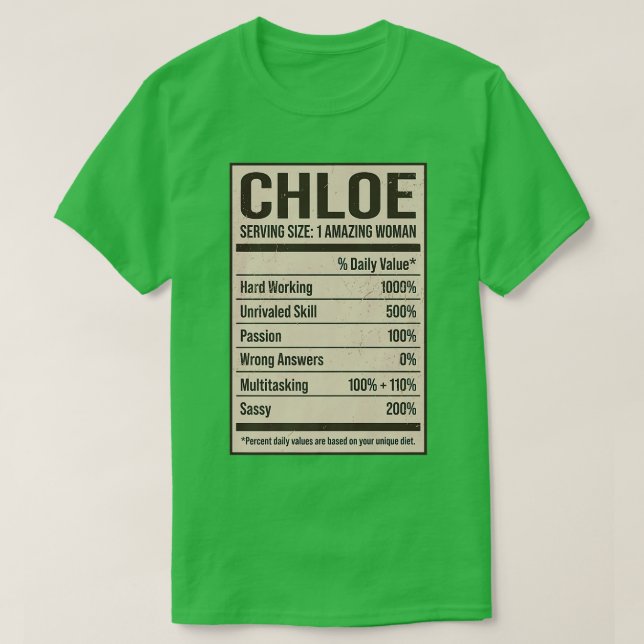Chloe Nutrition Fakten Name Nickname Alias Titel F T-Shirt (Design vorne)