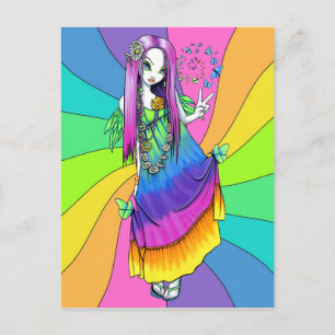 "Chloe" Rainbow Peace Hippie Fairy Postcard Postkarte