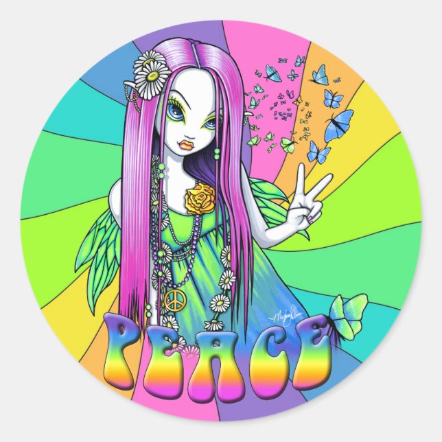 "Chloe" Rainbow Peace Hippie Fairy Sticker (Vorderseite)