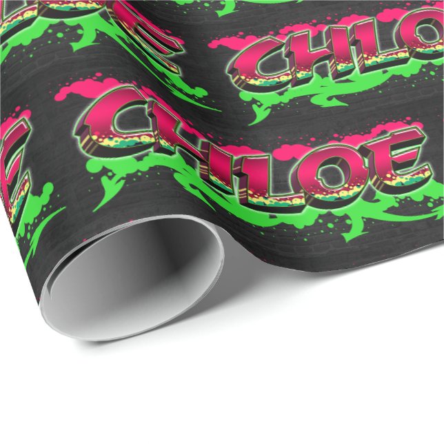 Chloe Vorname Name Graffiti red green Geschenkpapier (Rolleneckpunkt)