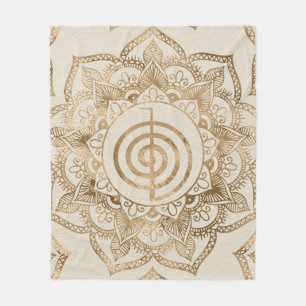 Cho Ku Rei - Pastellgold lotus mandala Fleecedecke