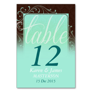 Choc Mint Damask Dream Wedding Tischnummer Card