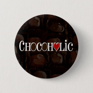 Chocoholic, dunkles Brown und rotes Herz-lustiger Button