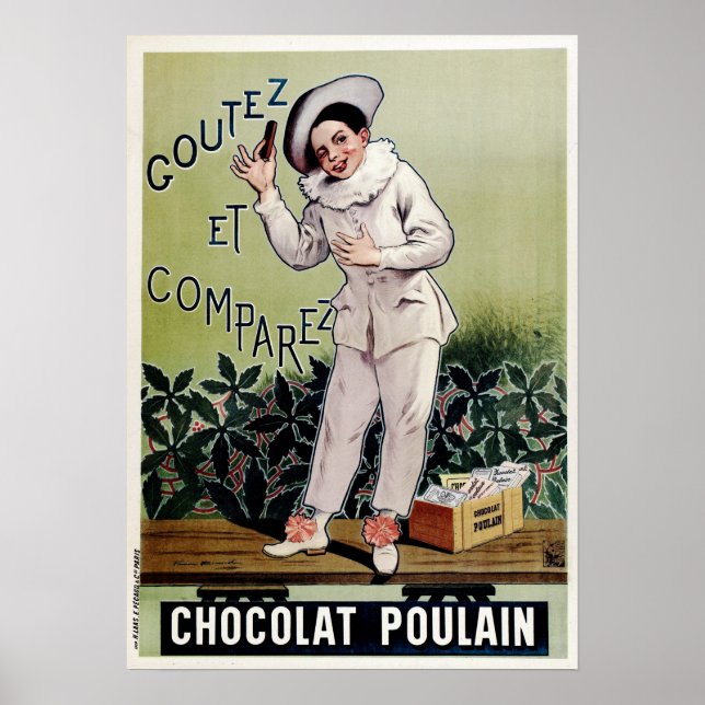 CHOCOLAT POULAIN Milchschokolade Bar Altes Französ Poster (Vorne)