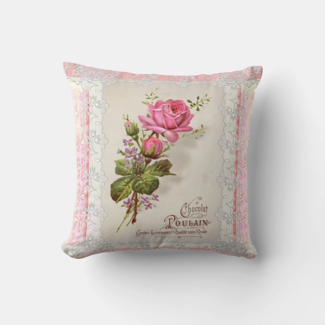 Chocolat Poulain Vintage Spitze Kissen (Vorderseite)