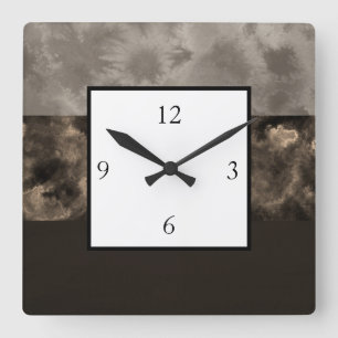 Chocolate and Taupe Block Stripes Quadratische Wanduhr