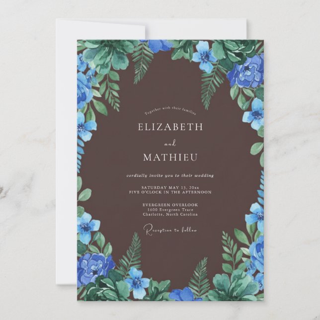 Chocolate Azure-Farn-Hochzeit Einladung (Vorderseite)