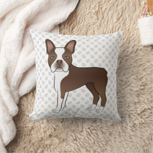 Chocolate-Boston-Terrier-Cartoon-Hunde-Illustratio Kissen