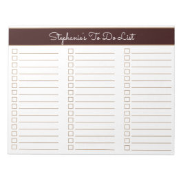 Chocolate Brown 8.5x11 Three Column Checklist Notizblock