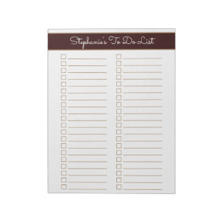 Chocolate Brown 8.5x11 Two Column Checklist Notizblock
