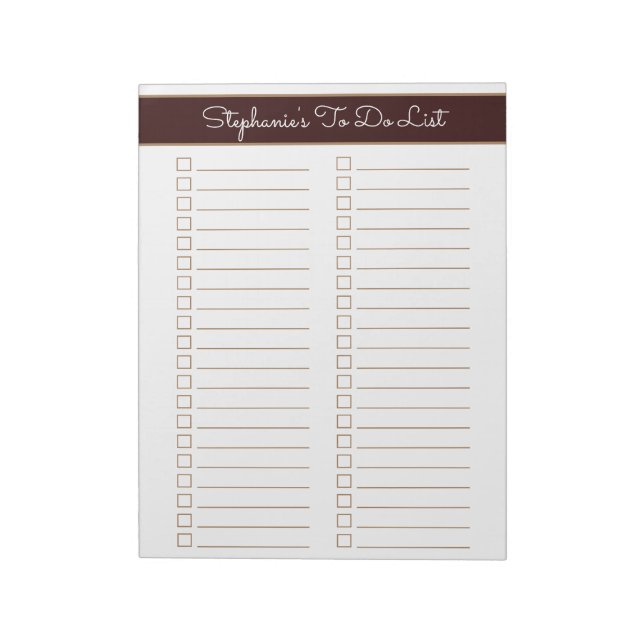 Chocolate Brown 8.5x11 Two Column Checklist Notizblock (Rotiert)