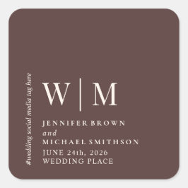Chocolate Brown Beige Formal social media Wedding Quadratischer Aufkleber