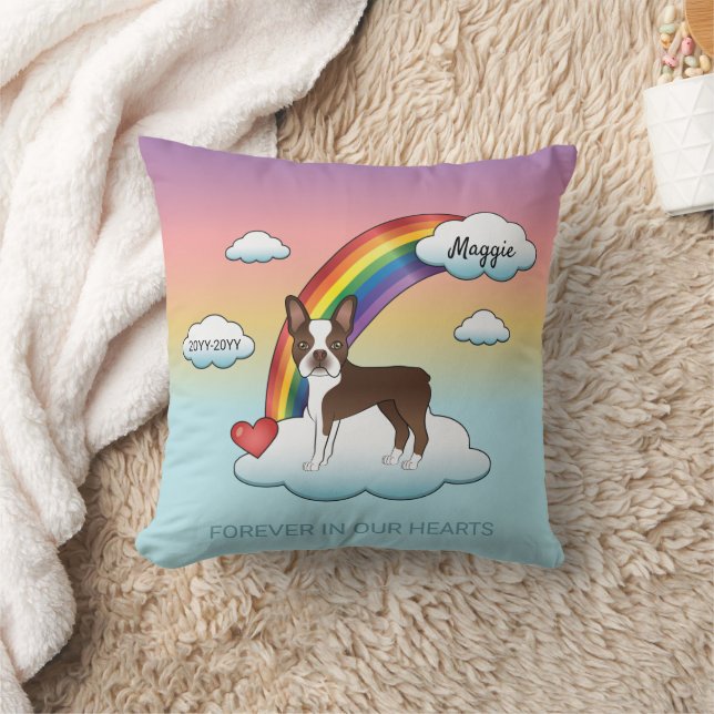 Chocolate Brown Boston Terrier Rainbow Memorial Kissen (Decke)