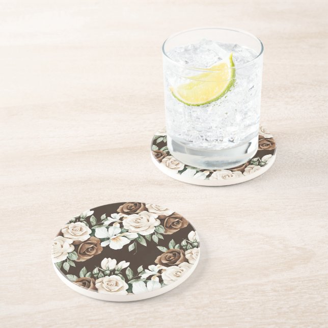 Chocolate Brown Cream Flowers Getränkeuntersetzer (Seite)
