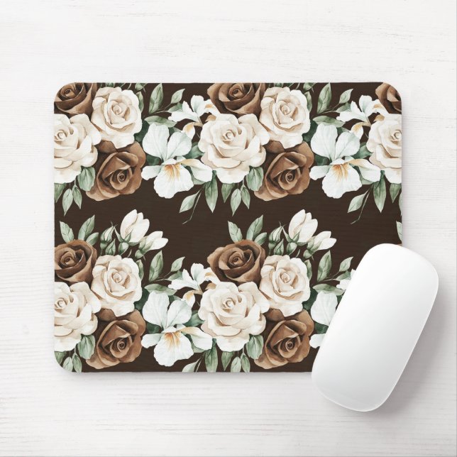 Chocolate Brown Cream Flowers Mousepad (Mit Mouse)