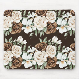Chocolate Brown Cream Flowers Mousepad