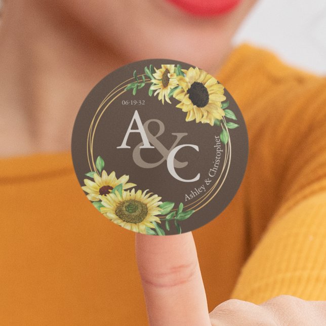 Chocolate Brown ・ Elegante Moderne Hochzeit Runder Aufkleber (Von Creator hochgeladen)