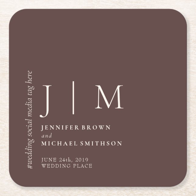 Chocolate Brown Formal Simple Elegant Wedding Rechteckiger Pappuntersetzer (Vorderseite)