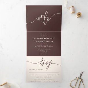 Chocolate Brown Hochzeit extra machen wir All In O Dreifach Gefaltete Einladung