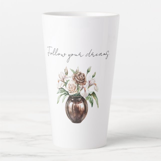 Chocolate Brown Ivory Cream Flowers Milchtasse (Vorderseite)