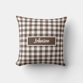 Chocolate Brown Plaid Gingham Customizable Kissen