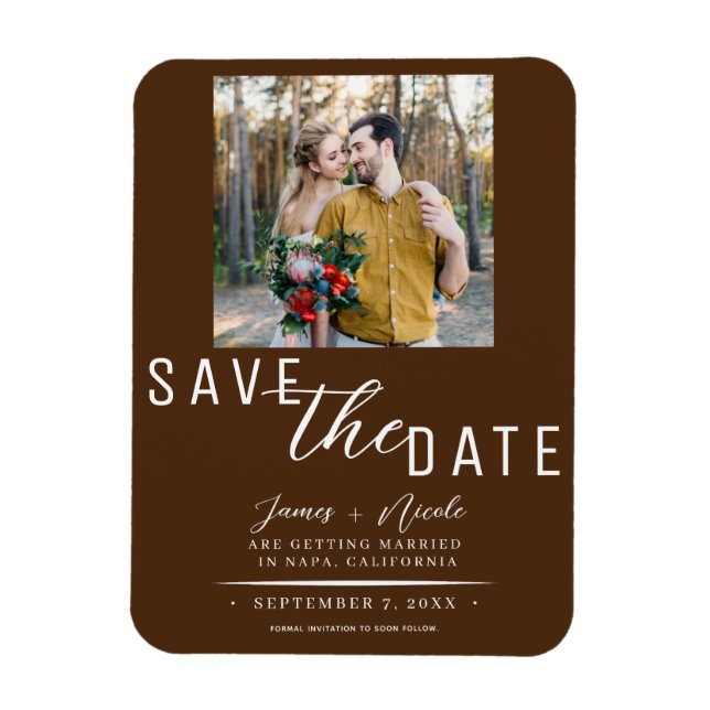 Chocolate Brown Save the Date Foto Hochzeit Magnet (Vertikal)