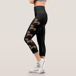 Chocolate Brown Smooth Hair Dackel Cartoon Hunde Capri Leggings