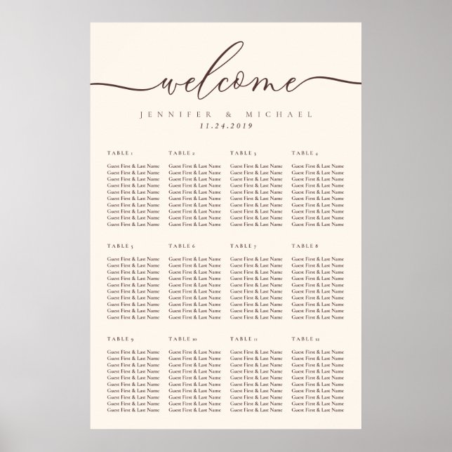 Chocolate Brown Welcome Wedding Table Seating Poster (Vorne)