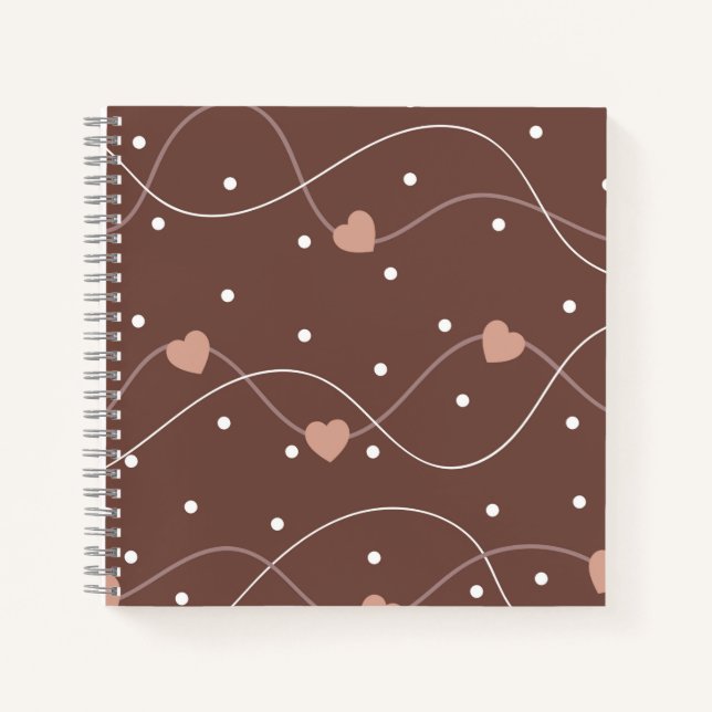 Chocolate Brown with Pink Hearts Pattern Notizbuch (Vorderseite)