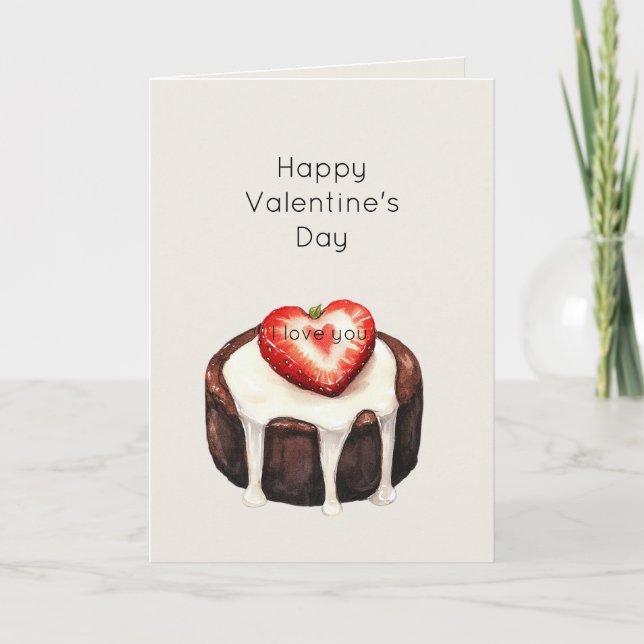 Chocolate Brownie Strawberry Heart Valentine's Day Karte (Vorderseite)