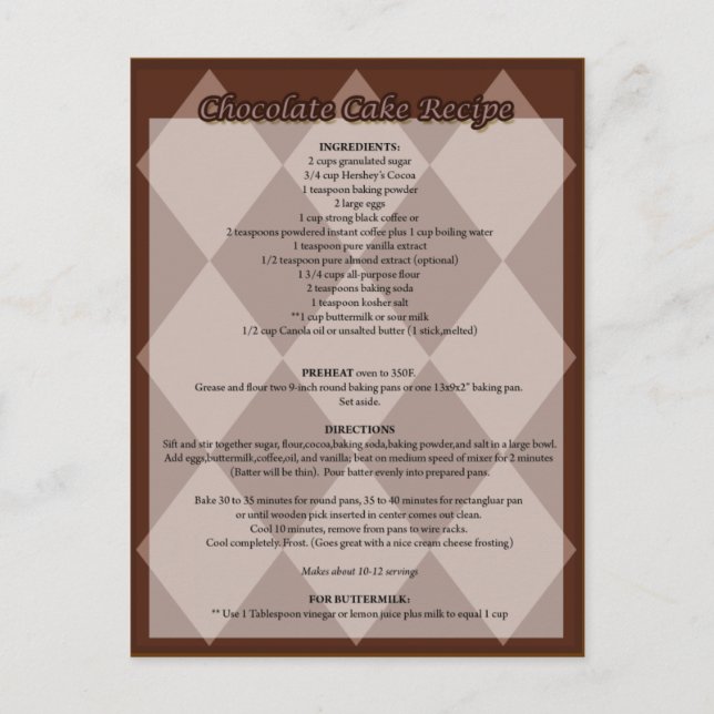 Chocolate Cake Rezept Postkarte (Vorderseite)