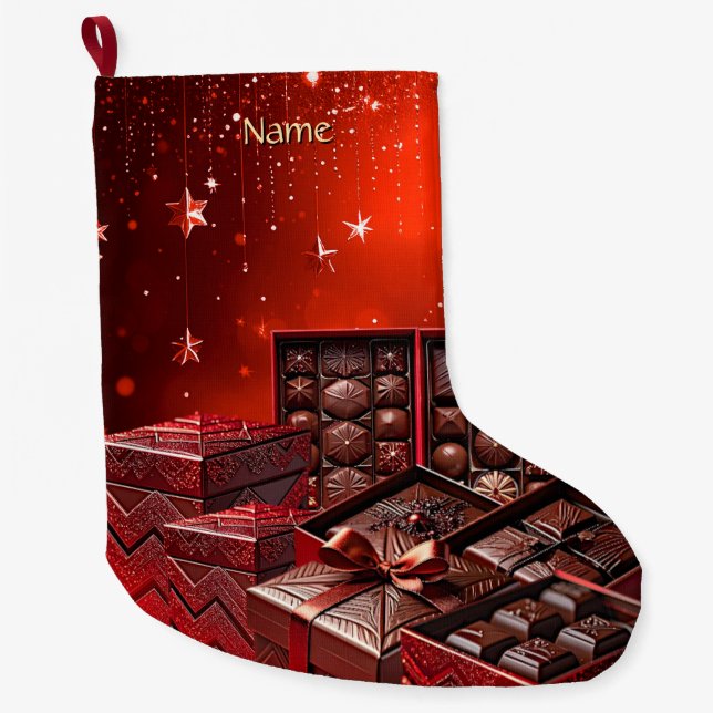 Chocolate Candy Holiday Stocking Großer Weihnachtsstrumpf (Vorderseite)