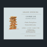 Chocolate Chip Bakery Grand Opening Flyer<br><div class="desc">Bakery Grand Eröffnung Einladung mit Aquarell Schokolade Chip Cookie Turm auf blauem Hintergrund.</div>