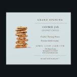 Chocolate Chip Bakery Grand Opening Flyer<br><div class="desc">Bakery Grand Eröffnung Einladung mit Aquarell Schokolade Chip Cookie Turm auf blauem Hintergrund.</div>