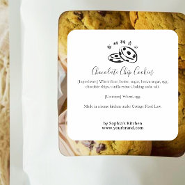 Chocolate Chip Cookie Ingredient Label Minimalist Quadratischer Aufkleber