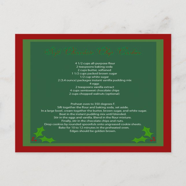 Chocolate Chip Cookie Rezept Postkarte (Vorderseite)