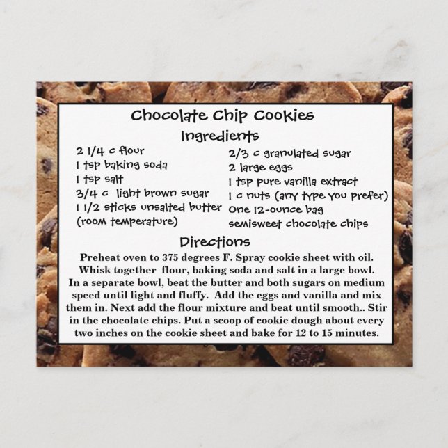 Chocolate Chip Cookies Rezept Card Postkarte (Vorderseite)