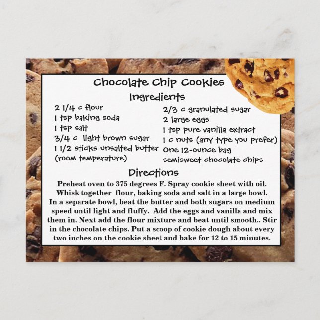 Chocolate Chip Cookies Rezept Card Postkarte (Vorderseite)