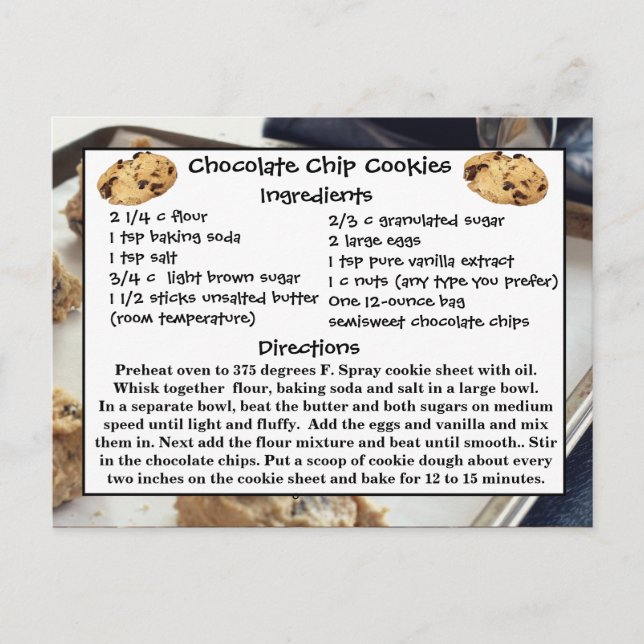 Chocolate Chip Cookies Rezept Card Postkarte (Vorderseite)
